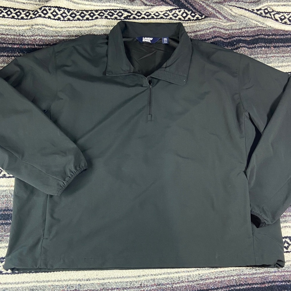 Lands End Mens Black Pullover Windbreaker Jacket XXL Quarter-Zip water resistant
